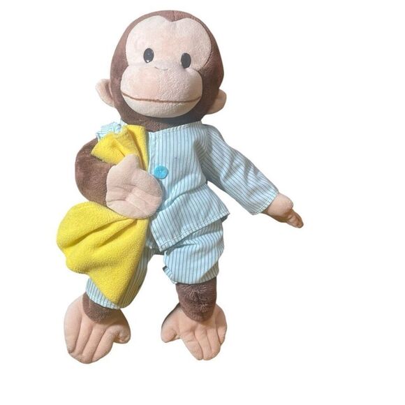 Curious George Blue & White Pajamas  & Yellow Blanket Stuffed Animal Toy Collect - Picture 2 of 5